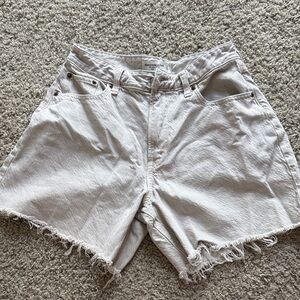 Abercrombie & Fitch light gray High-Rise Frayed Denim Cutoffs